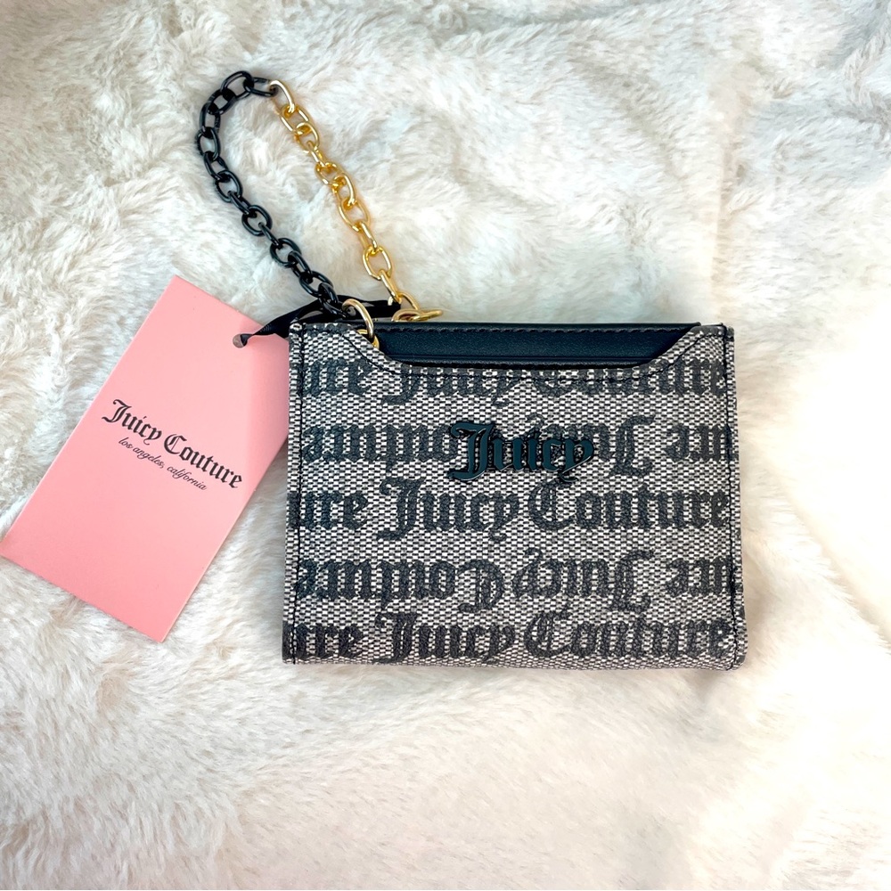 NEW Juicy Couture Logo Jacquard Bifold Wallet with Card Holder Black Cream